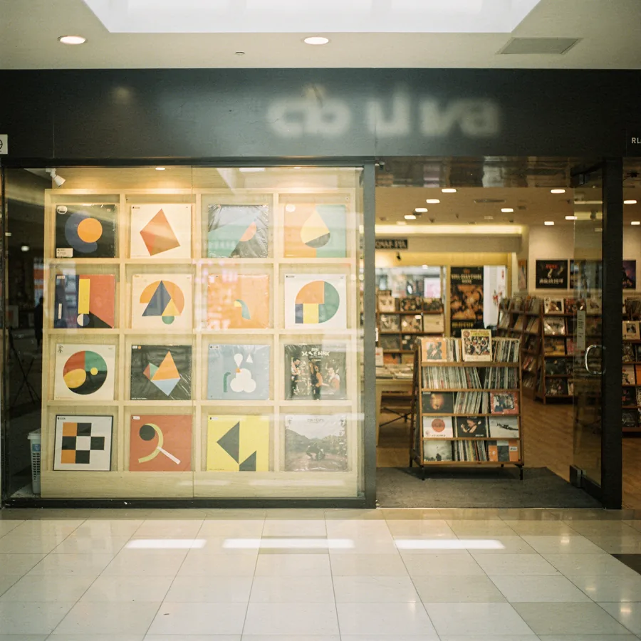 The interior of a small record shop in a Singapore shopping centre